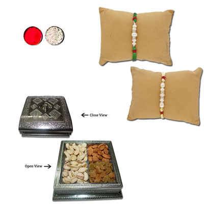 "Infinite Pearl Rakhi Combo - JPRAK-23-02 (2 Rakhis), Manmeet DryFruit Box - Code DFB3000 - Click here to View more details about this Product